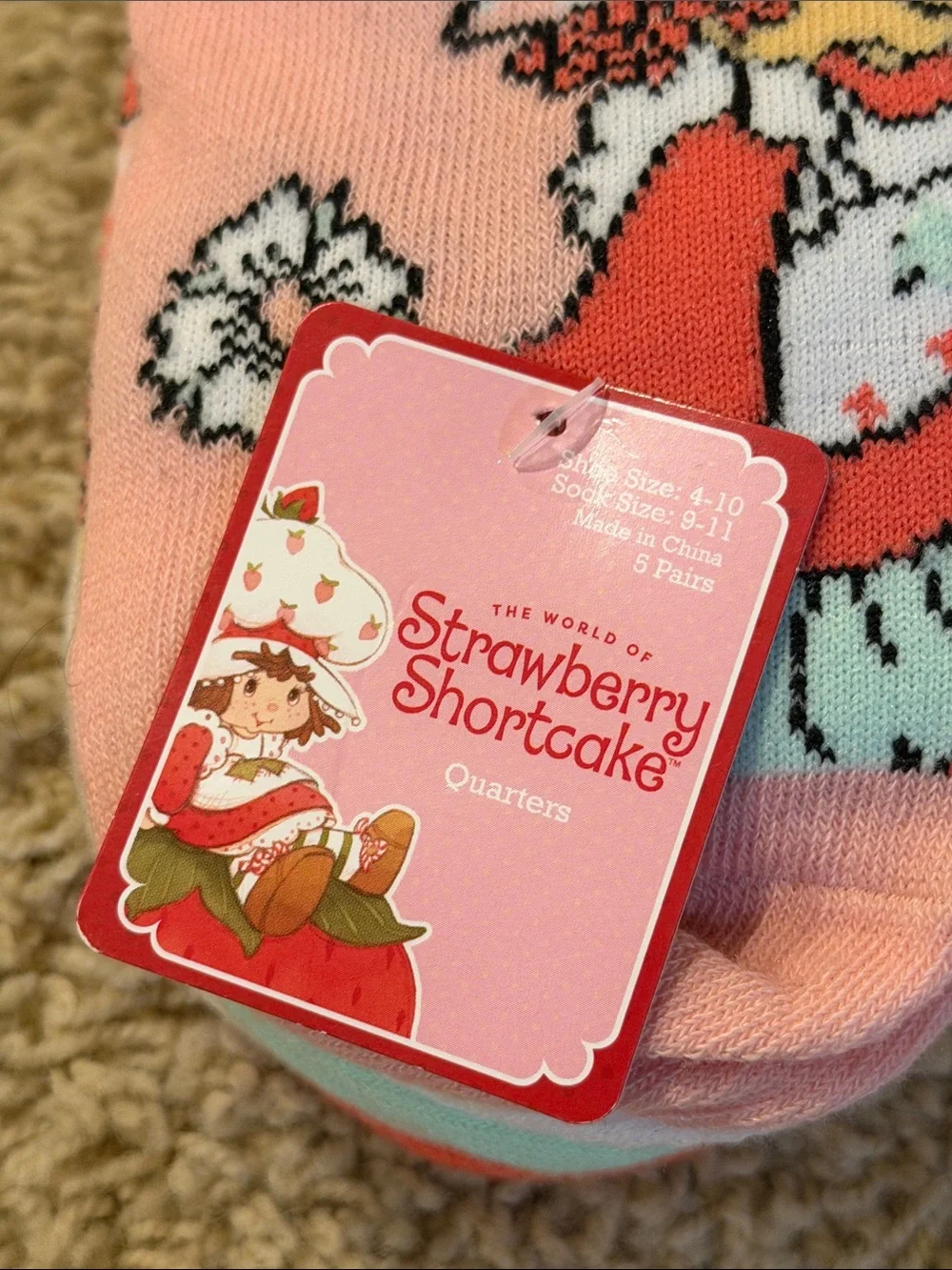 Strawberry Shortcake Pink Crew Socks for Women